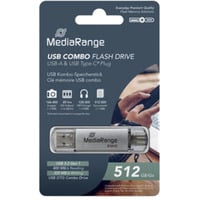 MediaRange Kombo-Speicherstick 512 GB, USB-Stick silber/transparent, USB-A 3.2 Gen 1, USB-C 3.2 Gen 1
