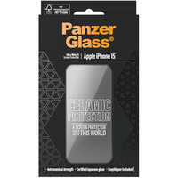 PanzerGlass Ceramic Displayschutz Ultra-Wide Fit, Schutzfolie transparent, iPhone 15, EasyAligner