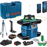 Bosch Akku-Rotationslaser GRL 650 CVHG Professional, 18Volt, mit Baustativ blau, Akku ProCORE18V 4,0Ah, Koffer, grüne Laserlinie