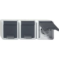 4010337092773 - GIRA 478930 SCHUKO-Dreifachsteckdose waagerecht Klappdeckel WG AP IP44 Grau