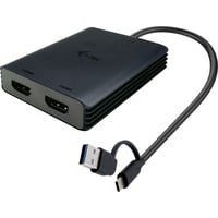 i-tec Video Adapter USB-A/USB-C > Dual HDMI 4K / 60Hz schwarz, 27cm Kabel mit USB-A Adapter