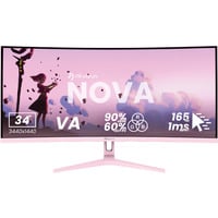 Arozzi Nova 34T2K165, Gaming-Monitor 86.4 cm (34 Zoll), pink, UWQHD, VA, Curved, HDMI, DP, Lautsprecher, 165Hz Panel