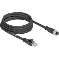 DeLOCK M12 Kabel X-kodiert 8 Pin Buchse > RJ-45 Stecker, Cat.5e S/FTP schwarz, 3 Meter, flexibel