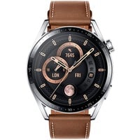 Huawei Watch GT3 46mm (Jupiter B29V), Smartwatch silber, braunes Lederarmband