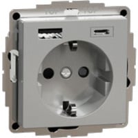 Merten Schutzkontakt Steckdose mit USB Ladegerät, Typ MEG2367-0460, Unterputz, 16 Ampere, 250 Volt aluminium, Retail