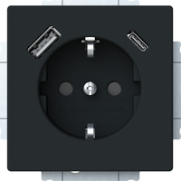 0 Schutzkontaktsteckdose mit USB-A und USB-C Anschluss schwarz, Retail