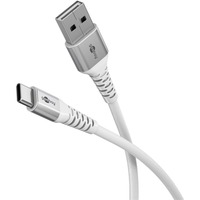 goobay Supersoftes USB 2.0 Textilkabel, USB-A Stecker > USB-C Stecker weiß, 2 Meter