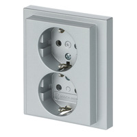 Busch-Jaeger Schutzkontakt Doppelsteckdose Typ F mit erhöhtem Berührungsschutz aluminium, Retail