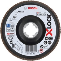 Bosch X-LOCK Fächerscheibe X571 Best for Metal, Ø 125mm, K80, Schleifscheibe Bohrung 22,23mm, abgewinkelt