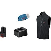 Bosch Professional Heat+Jacket GHV 12+18V Kit Größe S, Arbeitskleidung schwarz, inkl. Ladegerät GAL 12V-20 Professional, 1x Akku GBA 12V 2.0Ah
