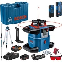 Bosch Akku-Rotationslaser GRL 600 CHV Professional, 18Volt, mit Baustativ blau, Akku ProCORE18V 4,0Ah, Koffer, rote Laserlinie