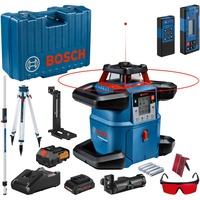 Bosch Professional Akku-Rotationslaser GRL 600 CHV Professional, 18Volt, mit Baustativ blau, Akku ProCORE18V 4,0Ah, Koffer, rote Laserlinie