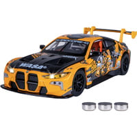 Jamara BMW M4 GT3 Diecast, Modellfahrzeug gelb, Maßstab 1:24, inkl. Knopfzellen