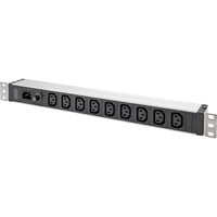 Digitus 19" Steckdosenleiste mit Aluminiumprofil, 9-fach C13, 1HE schwarz/aluminium, Leitungsschutzschalter 10 A, IEC C14-Eingang