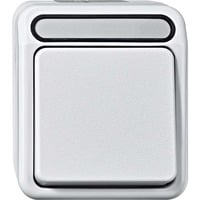 Merten Aus- und Wechselschalter 1-polig mit Wippe, Aufputz, Steckklemme, 10 Ampere, IP44 weiß (matt), Retail