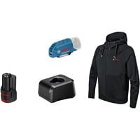 Bosch Heat+Jacket GHH 12+18V Kit Größe XL, Arbeitskleidung schwarz, inkl. Ladeadapter GAA 12V-21, 1x 12-Volt-Akku