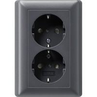 Gira Schutzkontakt Doppelsteckdose mit erhöhtem Berührungsschutz und Vollplatte anthrazit, Retail