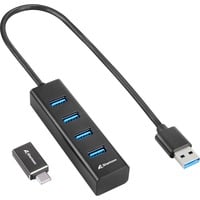 Sharkoon 4-Port USB 3.2 Gen 1 Aluminium Hub, USB-Hub schwarz