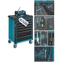 Hazet Werkstattwagen Assistent mit Sortiment (179N-7/153EC), Werkzeugwagen blau/schwarz, 153-teilig, inkl. DAB Radio