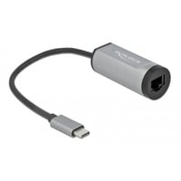 DeLOCK USB 3.2 Gen 1 Adapter, USB-C Stecker > RJ-45 Buchse + USB-C Buchse grau, 15,5cm, Gigabit LAN, PD, Laden mit bis zu 60 Watt