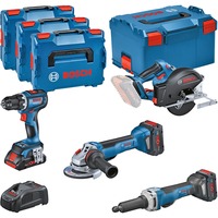 Bosch Profi Set Metall 18V: GSR 18V-90C + GWS 18V-15 PSC + GKM 18V-50 + GGS 18V-23 PLC, Werkzeug-Set blau, 1x Akku ProCORE18V 4,0Ah, 2x Akku ProCORE18V 5,5Ah, L-BOXX