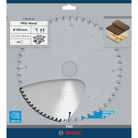 Bosch Professional PRO Wood Kreissägeblatt, Ø 250mm, 80Z Bohrung 30mm, für Tischkreissägen