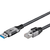 goobay Ethernet-Kabel USB-A 3.2 Gen1 Stecker > RJ-45 Stecker, LAN-Adapter schwarz/silber, 1,5 Meter