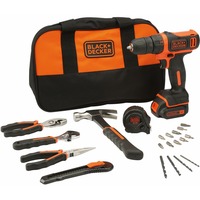 BLACK+DECKER Akku-Bohrschrauber BDCDD12HTSA, 10,8Volt schwarz/orange, Li-Ionen Akku 1,5Ah, 20-teiliges Zubehör-Set