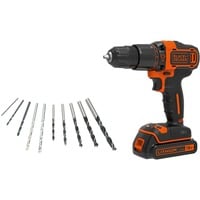 BLACK+DECKER Akku-Schlagbohrschrauber BDGHD18KA, 18Volt schwarz/orange, Li-Ionen Akku 1,5Ah, inkl. 10-teiliges Bohrer-Set