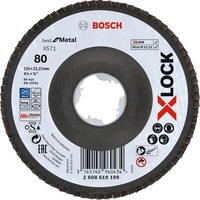 Bosch X-LOCK Fächerscheibe X571 Best for Metal, Ø 115mm, K80, Schleifscheibe Bohrung 22,23mm, abgewinkelt