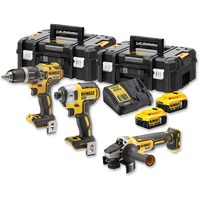 DEWALT Akku-Kombopack Set DCK384P2T, 18Volt, Werkzeug-Set gelb/schwarz, 2x Li-Ionen Akku 5,0Ah, Schlagbohrschrauber, Schlagschrauber, Winkelschleifer