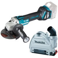 Makita Akku-Winkelschleifer DGA514ZJU1 + Absaughaube, 18Volt blau/schwarz, ohne Akku und Ladegerät, inkl. Funkadapter