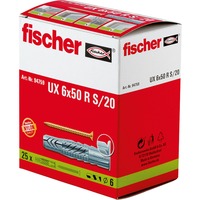 fischer Universaldübel UX 6x50 R S/20 hellgrau, 25 Stück, mit Schraube