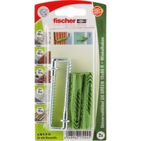 fischer Universaldübel UX GREEN 10x60 R WH K grün, 2 Stück, mit Winkelhaken