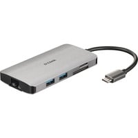 D-Link DUB-M810 8‑In‑1 USB‑C Hub, Dockingstation grau, HDMI, USB-C PD, RJ-45