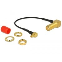 DeLOCK Antennenkabel SMA 90° (Buchse zum Einbau) > MMCX 90° Stecker, Adapter grau/gold, 10cm