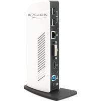 DeLOCK Port Replikator USB 3.2 Gen 1, Adapter weiß/schwarz, LAN, DVI, HDMI, USB, Audio