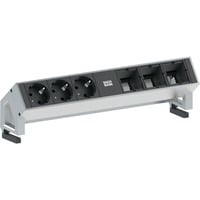 Bachmann DESK 2 Steckdosenleiste 6-fach, 3x Strom, 3x Custom Modul inox, mit Haltewinkeln