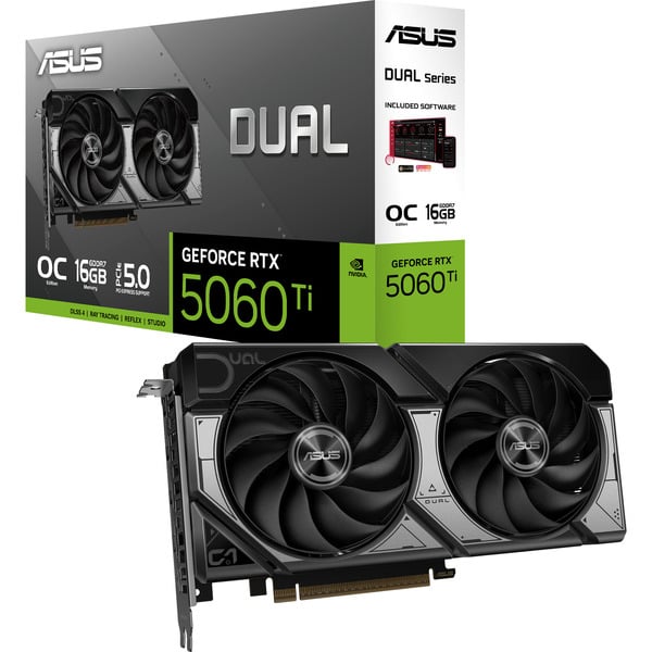 グラフィックボード・グラボ・ビデオカード ASUS GeForce RTX 5060Ti 16GB DUAL ASUS GeForce RTX 5060 Ti DUAL OC 16GB, Grafikkarte schwarz, DLSS 5