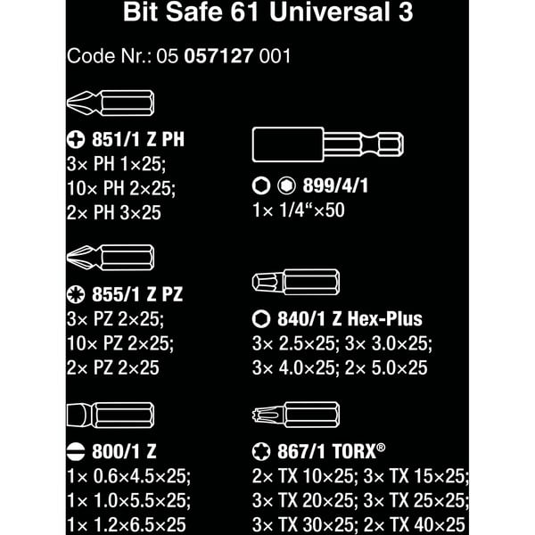 Wera Bit-Safe 61 Wood 1 – 61-teiliges Bit-Sortiment Im Textiletui, Mit Rapidaptor-Halter