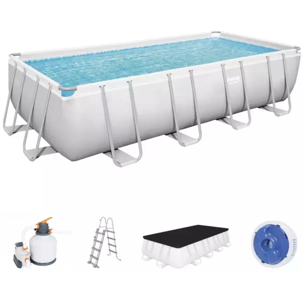 bestway power steel frame pool set 549cm x 274cm x 122cm schwimmbad grau blau mit sandfilteranlage