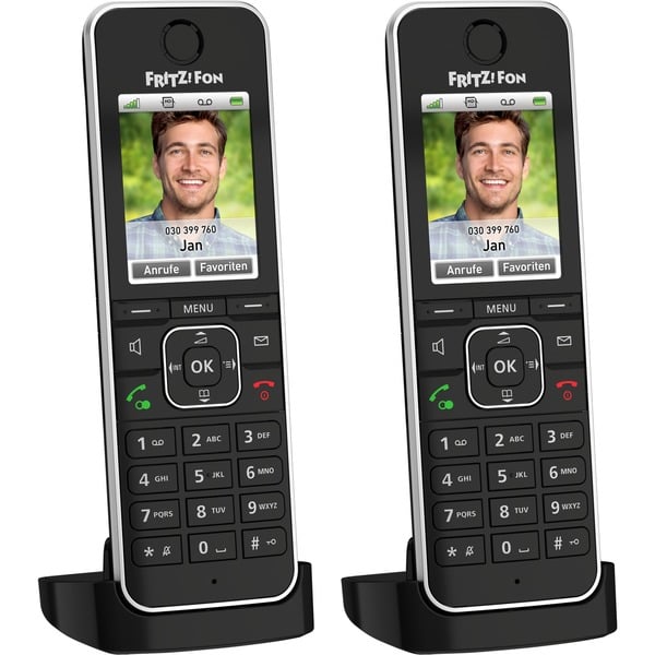2 Mobilteile Auf Eine Basis Jedes Aber Eigene Nummer AVM FRITZ!Fon C6 Bundle, Mobilteil schwarz