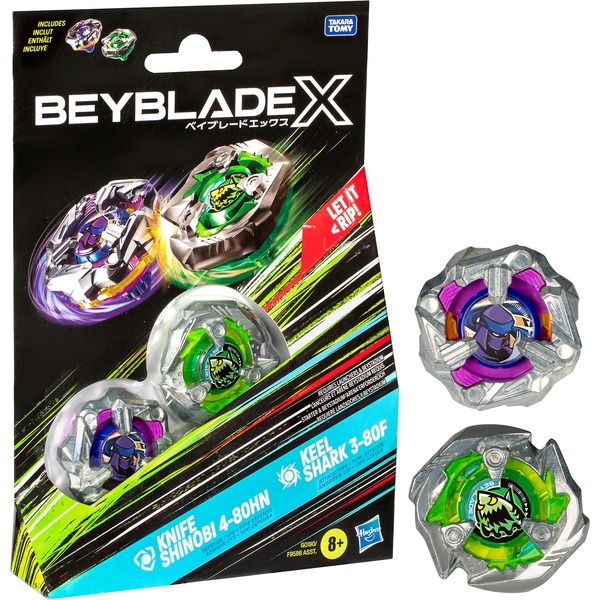 Hasbro Beyblade X Knife Shinobi 4 80HN und Keel Shark 3 80F Dual Pack Geschicklichkeitsspiel