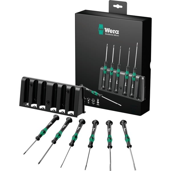 Wera 2069/6 Elektroniker-Schraubendrehersatz Rack schwarz/grün, 6