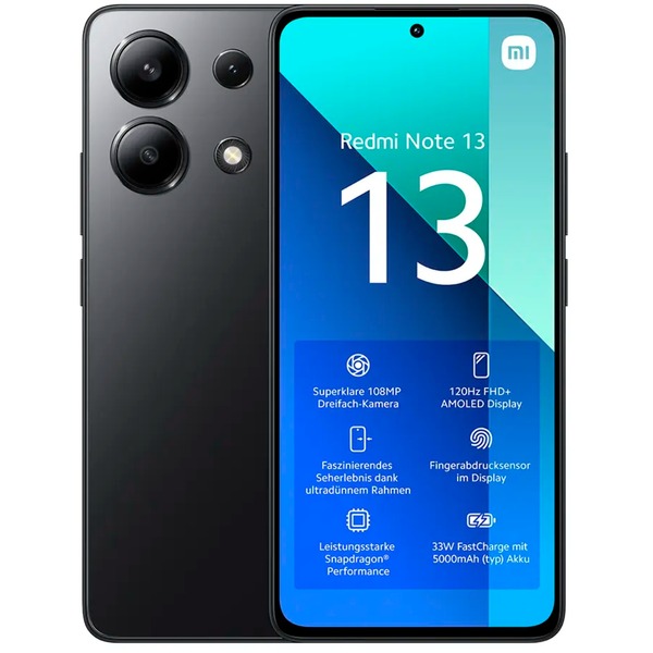 Xiaomi Redmi Note 13 256GB, Handy Midnight Black, Android 13, LTE 