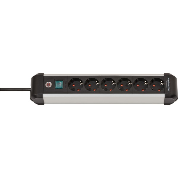 Brennenstuhl Premium-Alu-Line Steckdosenleiste 6-fach (schwarz/silber 3 Meter mit Sicherheitsschalter)