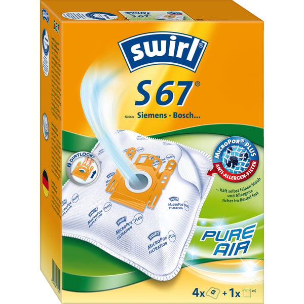 Swirl Staubsaugerbeutel S67 AirSpace MicroPor Plus 4 Beutel + 1 Filter, für Siemens, Bosch