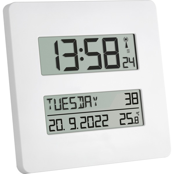 TFA Digitale Funkuhr TIMELINE mit Temperatur Wecker (weiß)