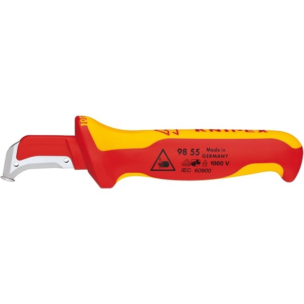 KNIPEX Abmantelungsmesser 98 55 SB VDE rot/gelb, Länge 180mm, mit  