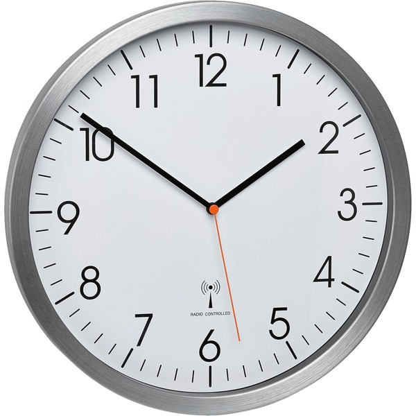TFA Analoge Funk-Wanduhr mit Aluminium-Rahmen (weiß/silber Ø 30cm) TFA Analoge Funk-Wanduhr mit Aluminium-Rahmen (weiß/silber Ø 30cm)